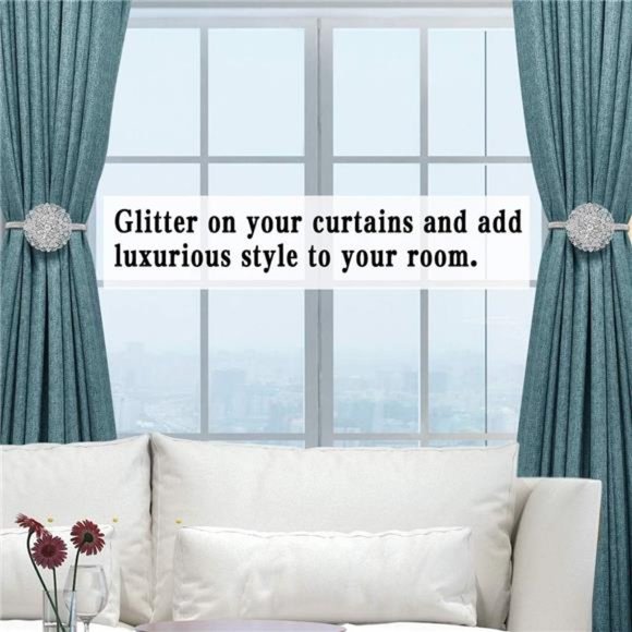 Magnetic Curtain Tiebacks 2 Pack, Crystal Flower Curtain Buckle Decorative - Picture 6 of 6